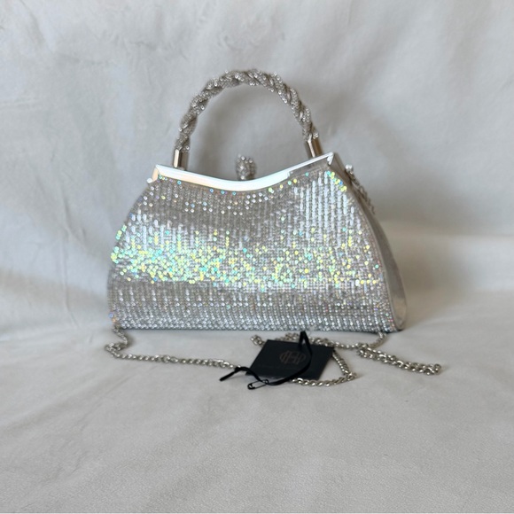 House of Harlow 1960 Metallic Silver Iridescent Rhinestone Beaded Handbag Purse - Picture 3 of 17
